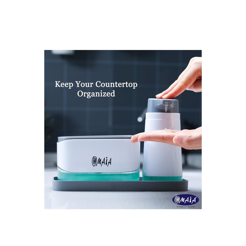 OMAIA 4-in-1 Dish Soap Dispenser Set - Kitchen Soap Dispenser with Sponge Holder - Picture 2 of 4